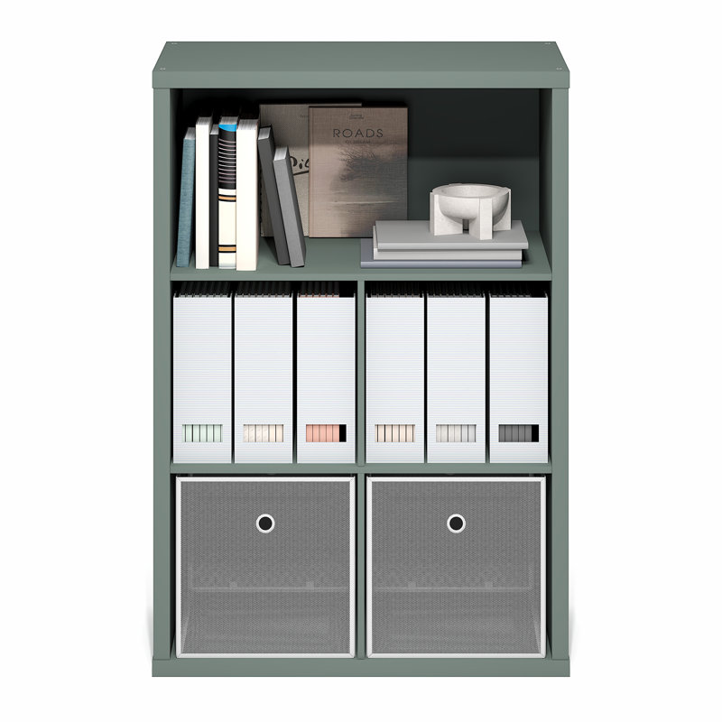 Furinno Cubicle Closed Back Decorative Cube Storage Organizer, 5-Cube, Dark Oak, Sage Green
