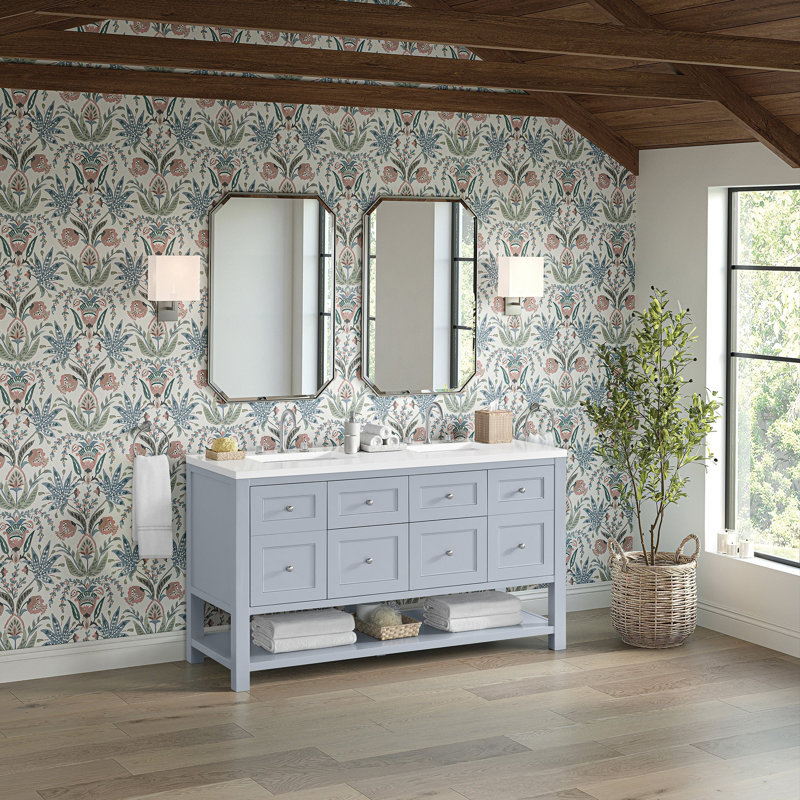 Breckenridge 60'' W Double Vanity, Serenity Blue, White Zeus, Widespread