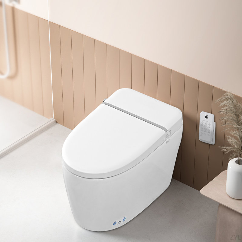 Smart Toilet Bidet Combo With Self-Cleaning Nozzle, Heated Seat, Night Light, Knob Control, Power Outage Flushing, Soft Close, Auto Flush, With Remote Control