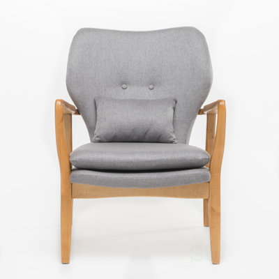 Amantha Upholstered Accent Chair with Pillow & Birch Wood Legs