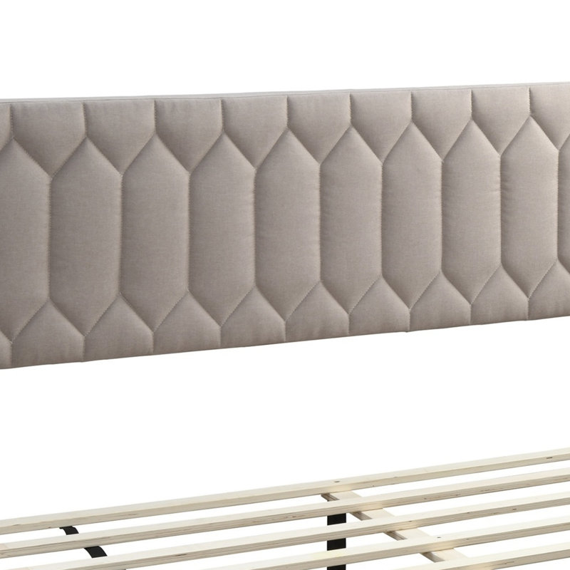 Cadre de lit tête de lit à motif de losanges moderne en tissu pour grand lit 1pc, Brun clair