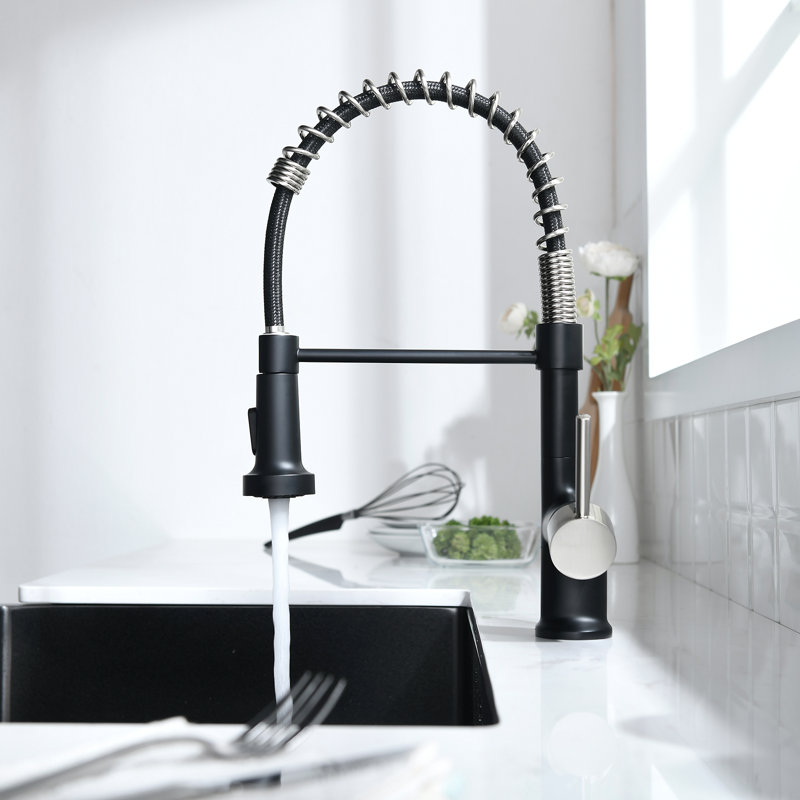 Robinet de cuisine noir et nickel avec douchette extractible, poignée simple | Idée de cadeau