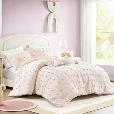 5Pcs Full/Queen Cotton Comforter With Filling, - , Machine Washable, Includes Comforter, Shams And Ruching Decor Pillows , Design, Fabric Decorative