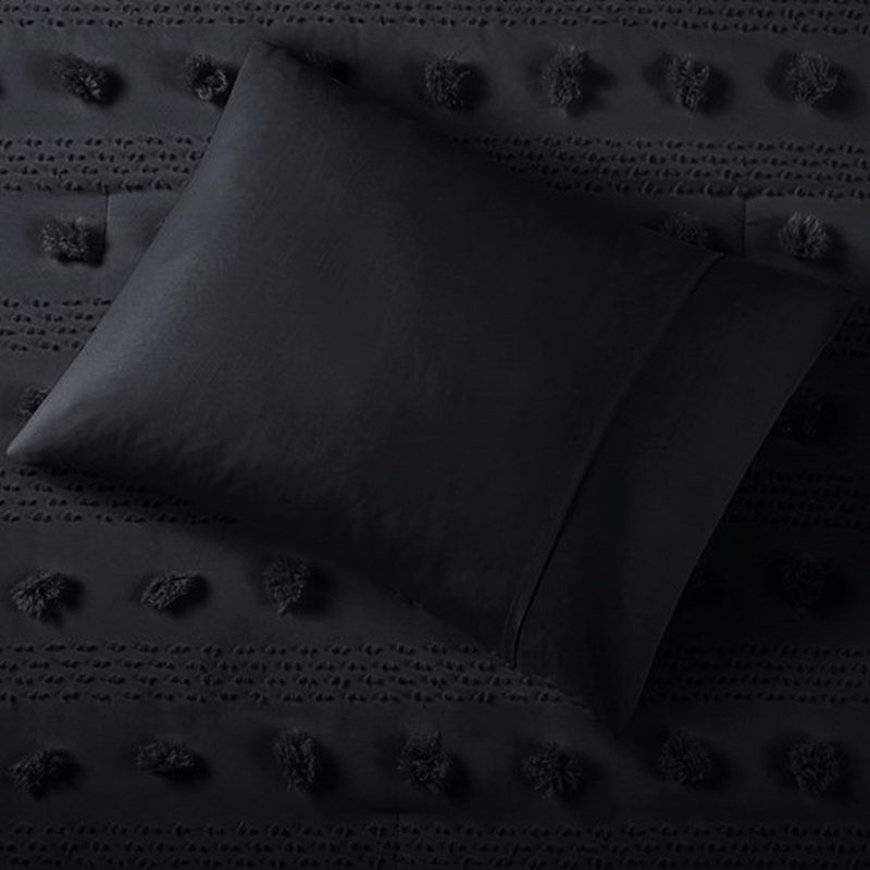 Édredon noir en microfibre pour lit doux, Noir, Édredon double + 2 taies décoratives