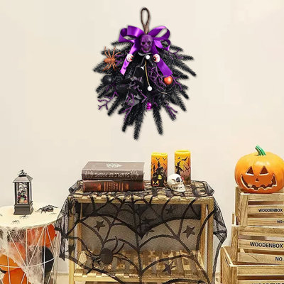 Halloween Simulation Skull Wreath Christmas Balls Scary Party Decoration Door Hanging Purple Wreath Rattan Circles
