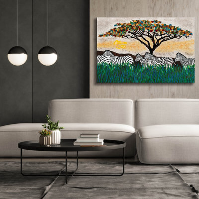  «Zebra Run» par Alonzo Saunders, art mural sur toile, 60 po x 40 po