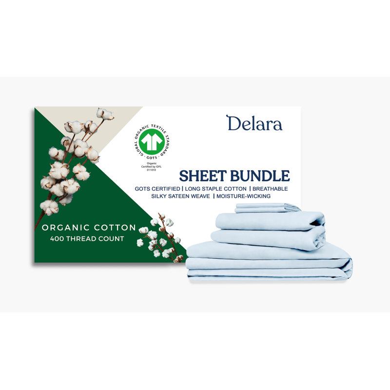 Ensemble de literie en satin de coton 100% biologique Delara GOTS, Housse de couette très grand lit californien + si