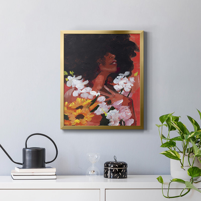 Toile encadrée de qualité supérieure «Through the Flowers II» - prête à être accrochée, Or, H 24 po x l 20 po