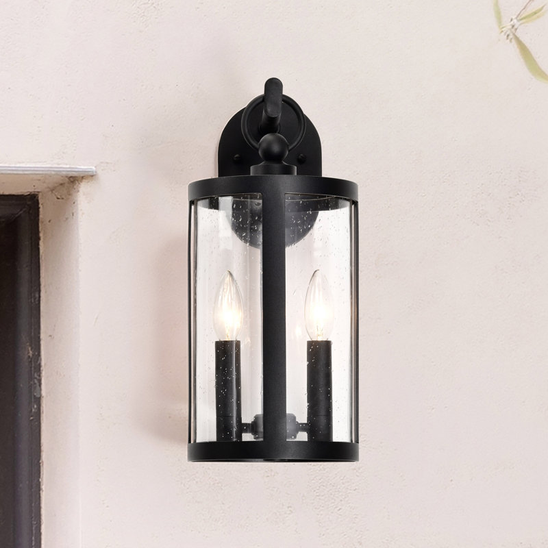 Bahaddin - 2 Light Large Wall Lantern - Matte Black with Clear Seeded Glass, 19.38" H x 8.63" W x 11" D