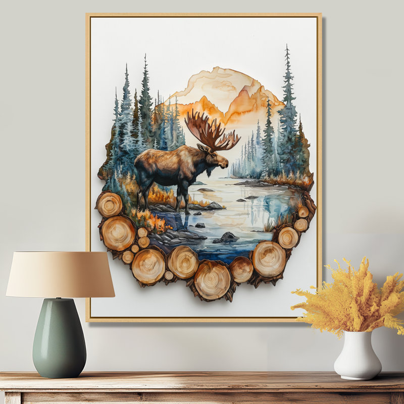 Reproduction d'art sur toile Gislain Canadian Moose Into The Forest III - Moose, Impression sur cadre flottant, Crème, crème