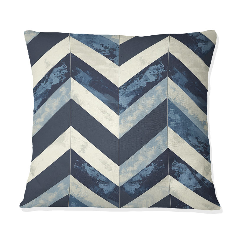 Blue Chevron Glam IV - Coussin décoratif transitionnel, H 16 po x l 16 po
