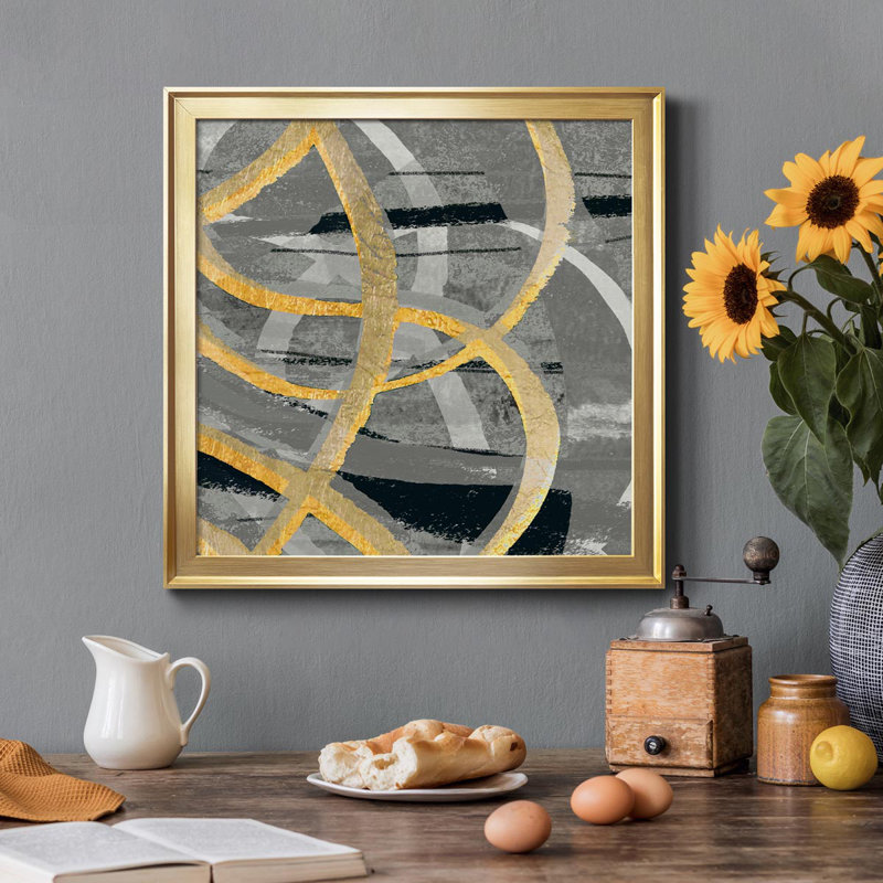 «Gray Dance II», art textuel sur toile, Or, H 17,5 po x l 17,5 po x P 1,5 po