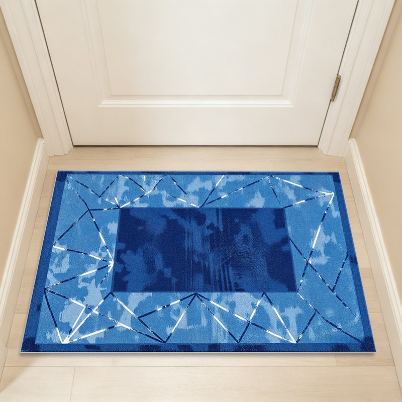 Blue Geo area rugs for Living Room, Soft and Comfortable, Suitable for all seasons, easy to maintain, machine washable Indoor floor mat, Under Table Farmhouse suitable for Bedroom, Dining Room, Study, Patio, Balcony, Home Decor