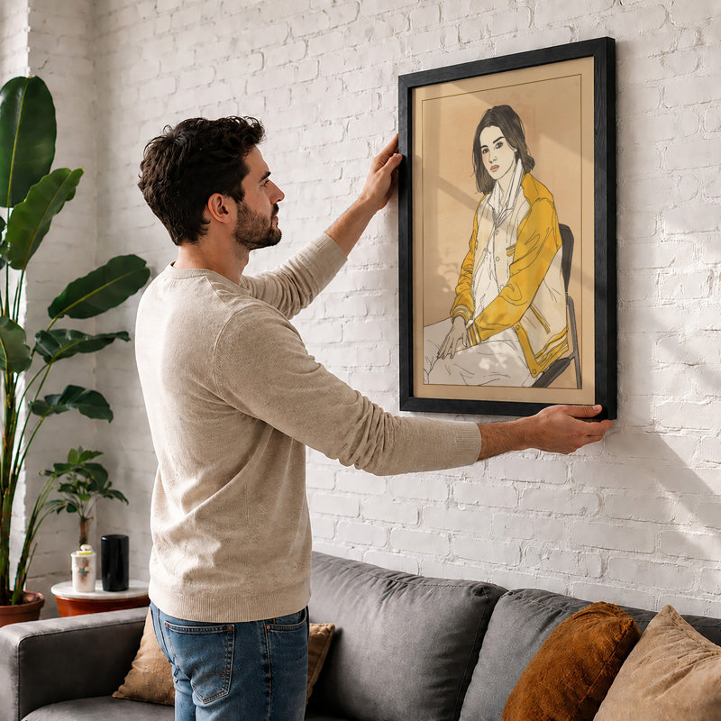 Woman in Mustard Modern - Framed Print, Unframed, A1 - 84.1 x 59.4 cm