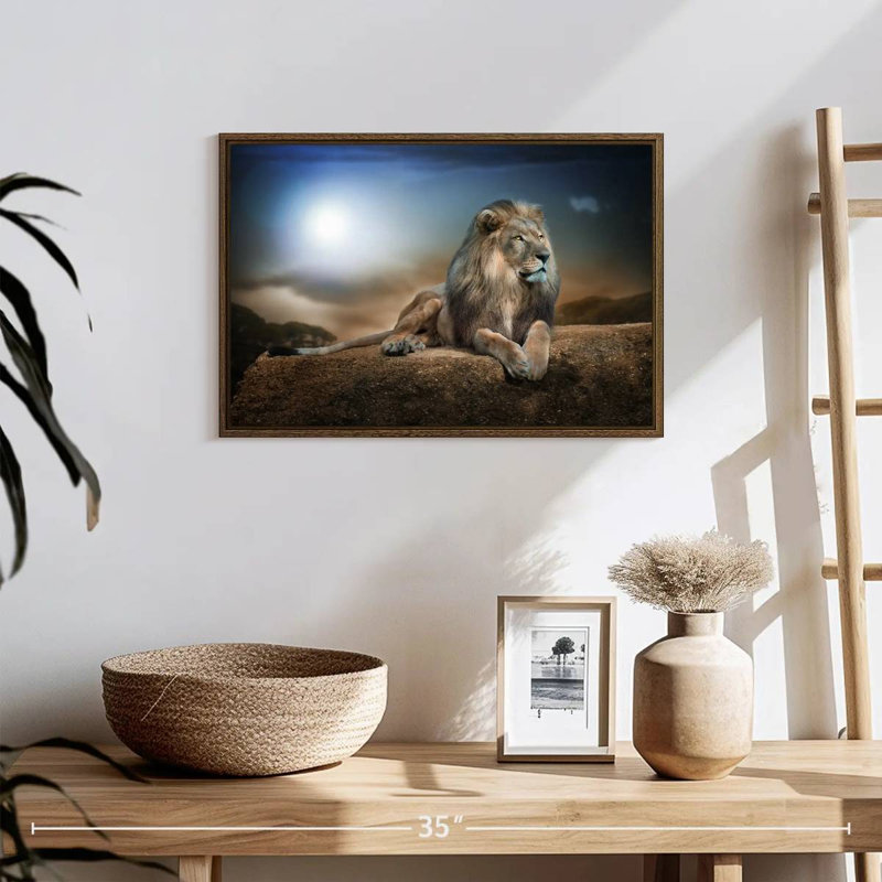 Roi lion, 19 po x 13 po, Cadre flottant noyer