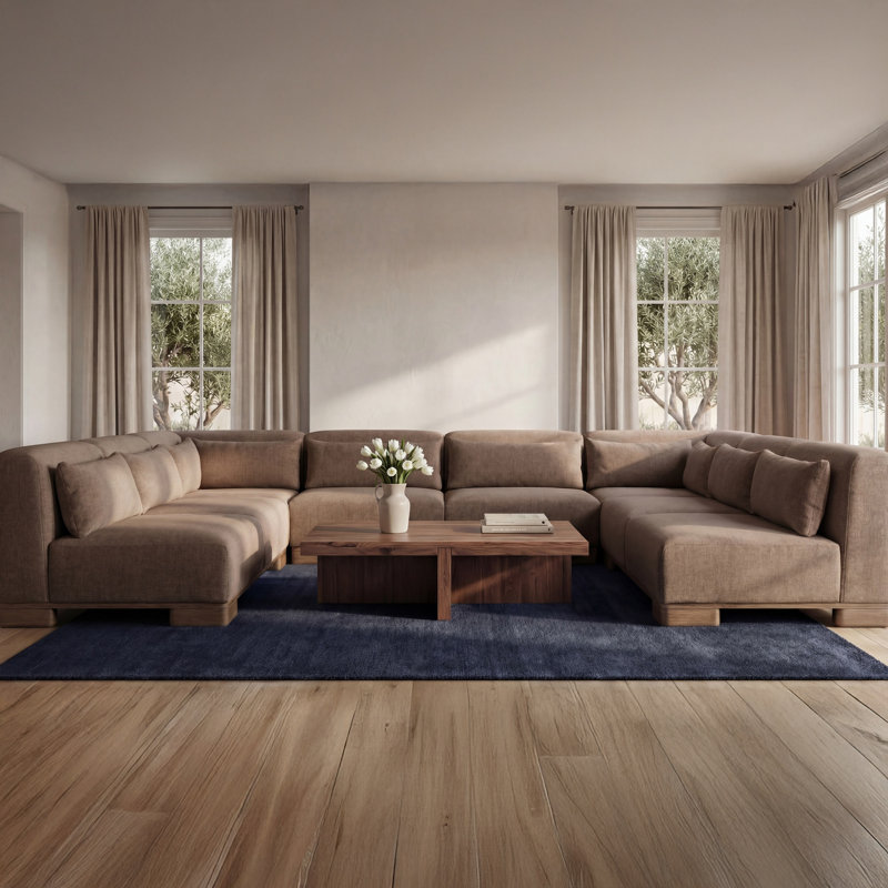 June Modular Sofa Performance Fabric, 30" H x 150" W x 110" D, Brown