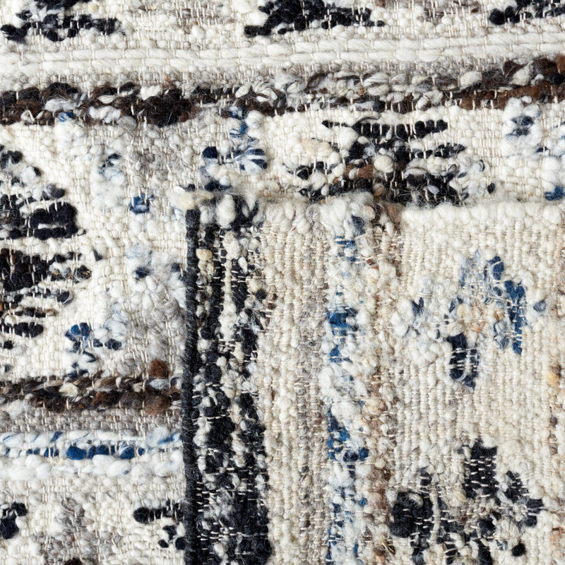 Tapis en laine / coton tissé à la main Manhattan en ivoire / noir Manhattan, Tapis de couloir 2 pi 3 po x 8 pi