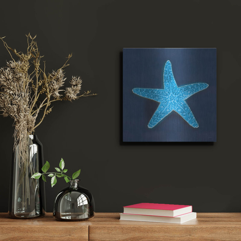 Art mural en métal luxueux «Cyanorphe mer 3» par Sue Schlabach, H 12 po x l 12 po