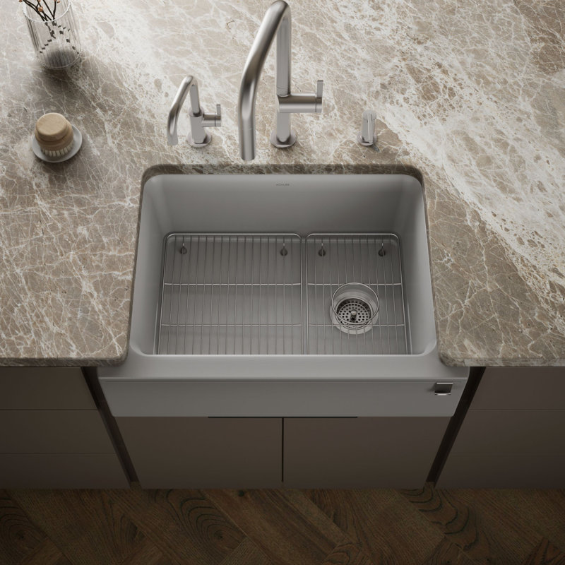 Cairn 29-11/16 In. Undermount Single-Bowl Farmhouse Kitchen Sink, Matte Gray
