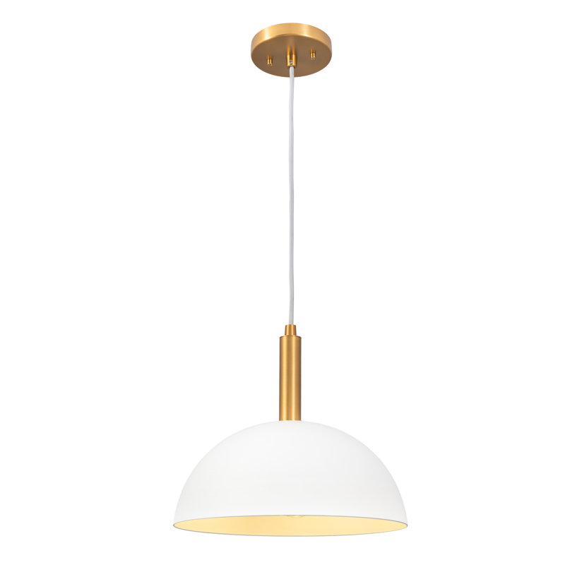 Luminaire suspendu dôme 1 lumière moderne, Or brossé, Blanc
