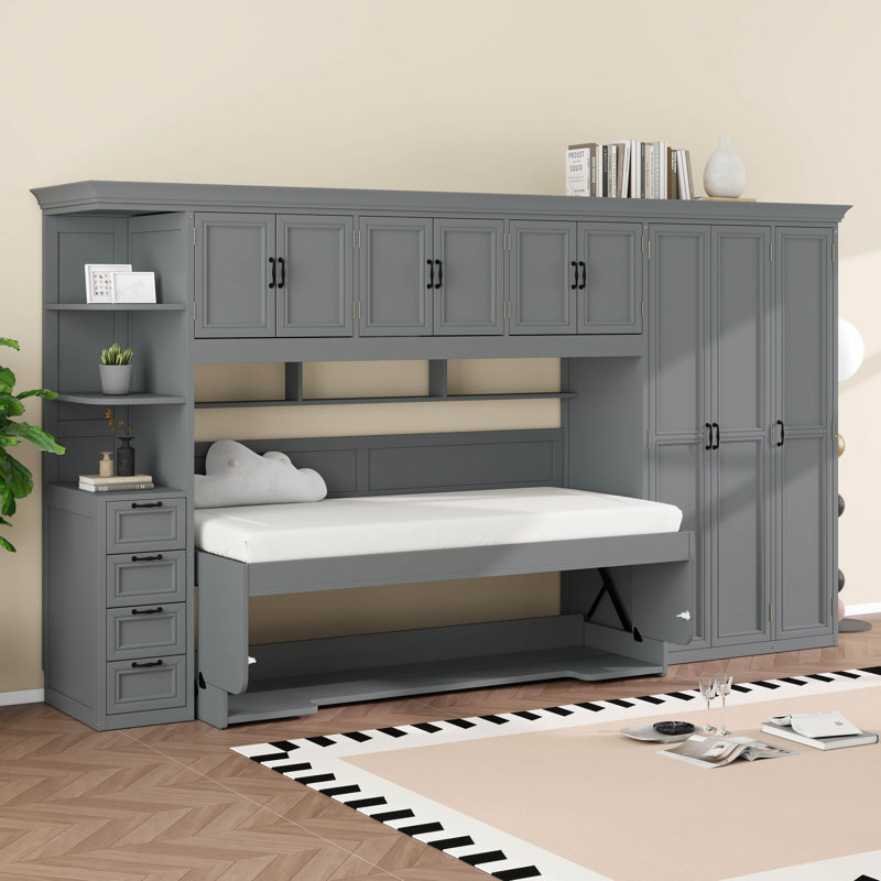Lit escamotable simple avec bureau, lit escamotable mural avec garde-robe et armoire de rangement, lit rabattable moderne