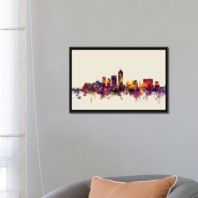 Reproduction d'art sur toile tendue Skyline Series: Indianapolis, Indiana, USA sur beige