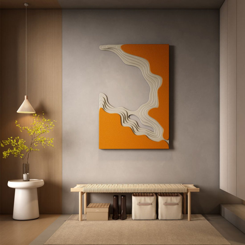 Tableaux suspendus tridimensionnels en grès, Orange / kaki, H 47,24 po x l 31,5 po
