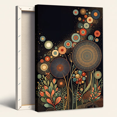 Tableau abstrait rétro de fleurs et de feuilles sur une toile sombre