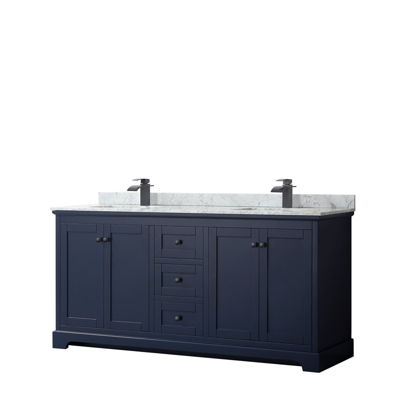 Ensemble de meuble-lavabo double 72 po Avery, Bleu foncé, Noir mat
