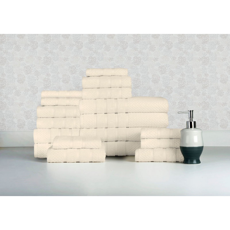 Bibb Home 18 Piece Egyptian-Quality Cotton Towel Set, Ivory