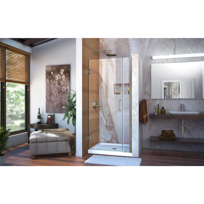 DreamLine Unidoor 31 - 32 inch W x 72 inch H Frameless Hinged Shower Door in Brushed Nickel, Brushed Nickel, 32"