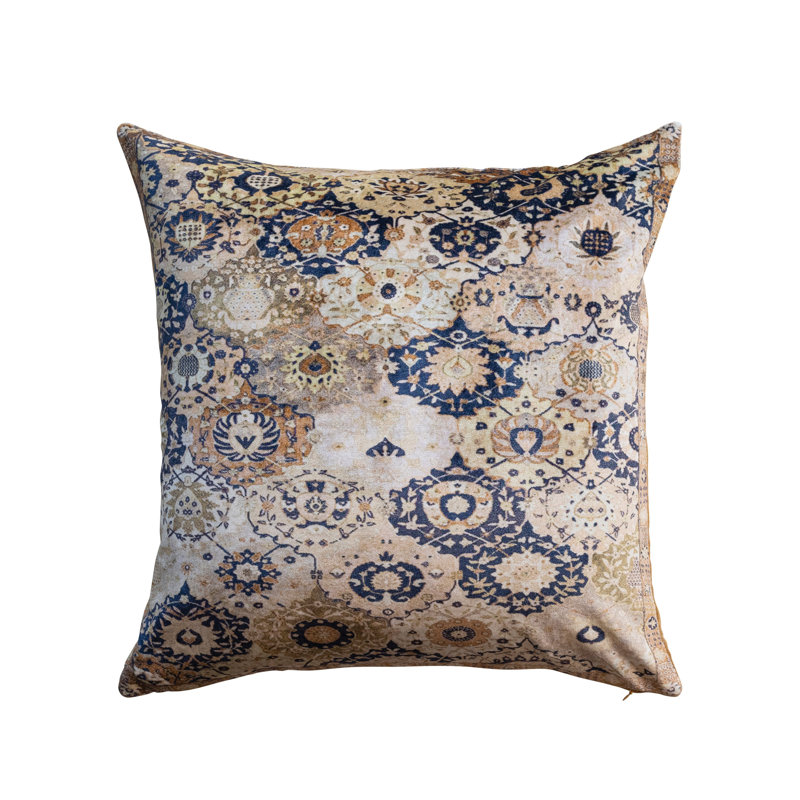 Multicolor Cotton Velvet Square Pillow with Printed Design, 20"