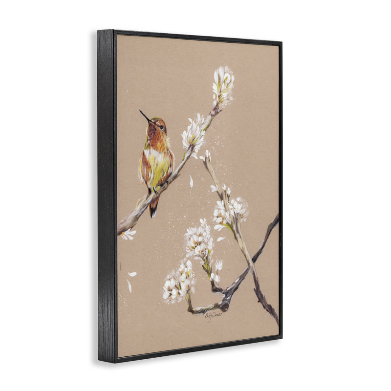 Colibri au repos sur une branche, estampe numérique, conception par Cady, H 24 po x l 16 po, Giclée encadrée noir minuit