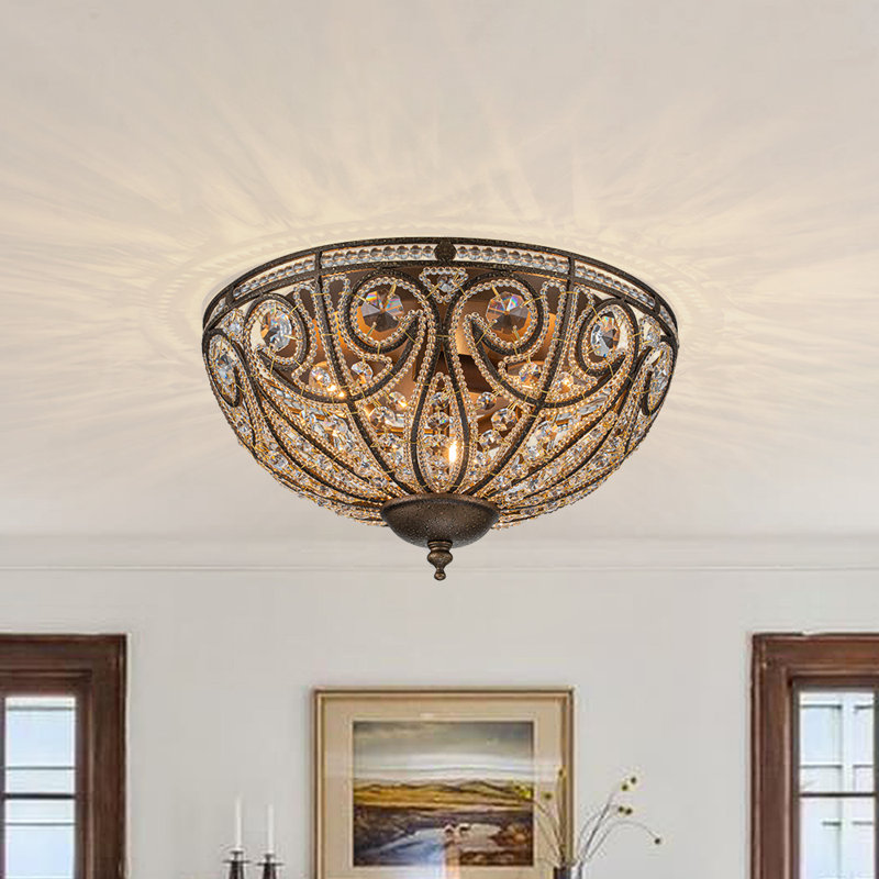 Vintage Roman-Inspired 3-Light Umbrella Crystal Flush Mount Ceiling Light