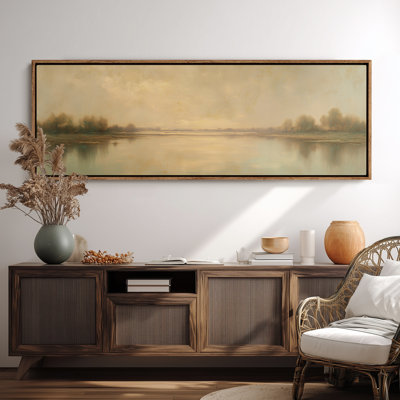Golden Glow Riverside Horizon for Bedroom Print Wall Art