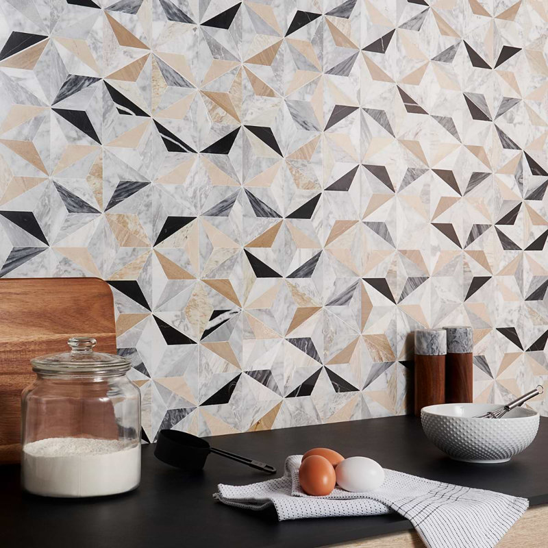 Phantasm Harvest Cream And Gray Polished Mixed Marble Mosaic Tile
