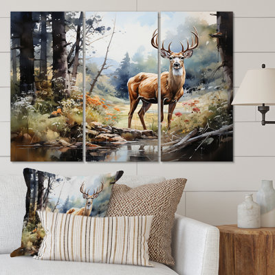 Deer Graceful Grazing - Ensemble de 3 reproductions sur toiles tendues