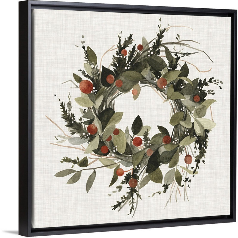 « Farmhouse wreath II » par Emma Scarvey, reproduction d’art sur toile, H 26 po x l 26 po x P 1,75 po, Cadre noir