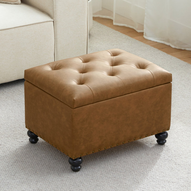 23.6" W Rectangle Upholstered Storage Ottoman, Caramel Brown