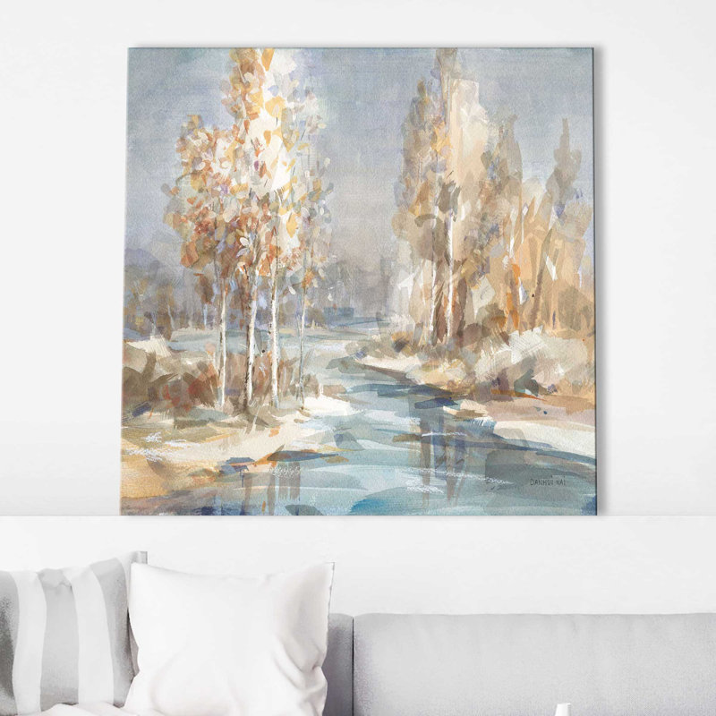 «Flowing River» par Danhui Nai - peinture, L 18 po x H 18 po, Toile tendue