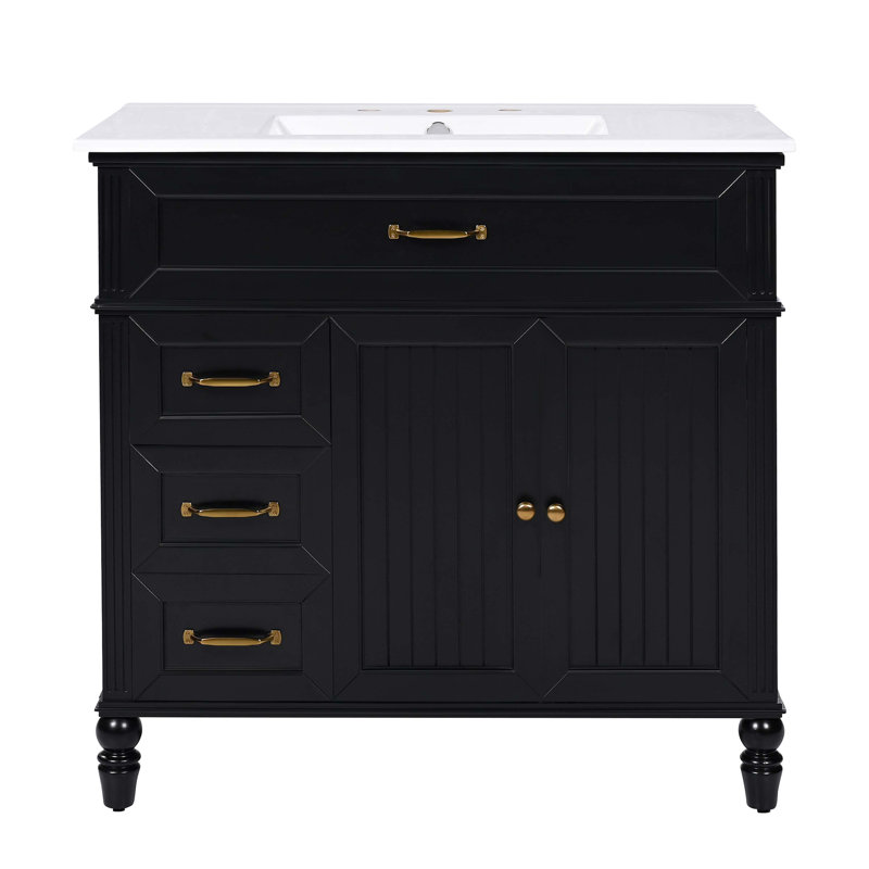 36" Bathroom Vanity with Sink, Black Bathroom Cabinet with Drawers, Solid Frame and MDF Board