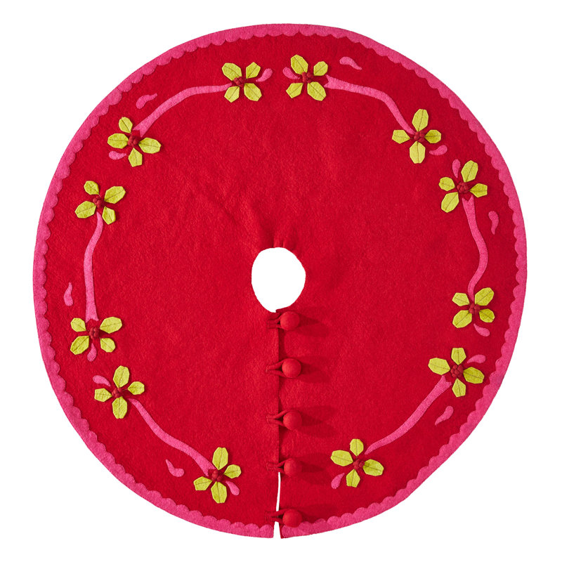 Pink and Red Holly Tree Skirt- Hand felted Wool-60"