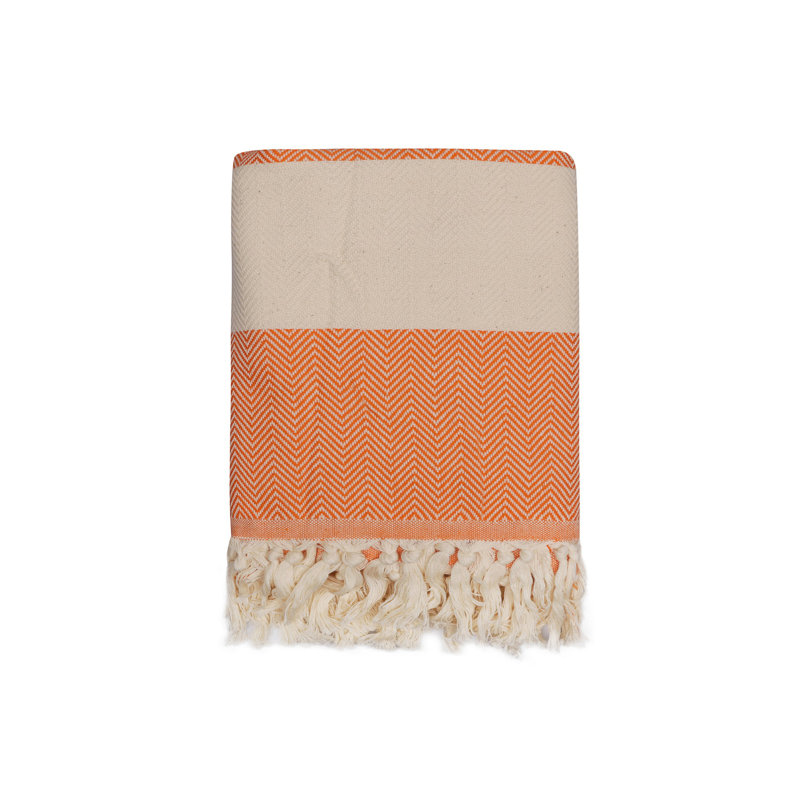 Serviette de plage 100% coton Halmstad, Orange/Blanc