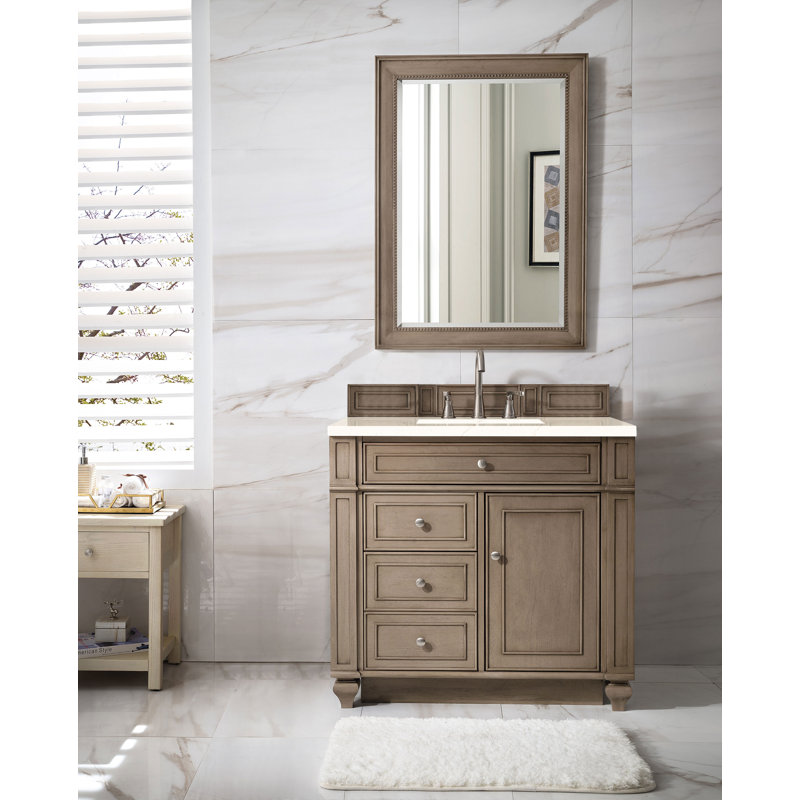 Bristol 36'' W Single Vanity, Whitewashed Walnut, White Zeus, 8" Widespread