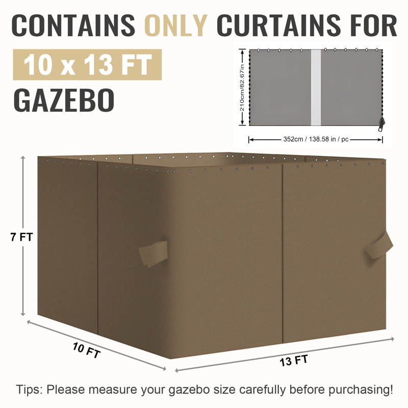 4-Panel Outdoor Gazebo Curtains, Light Coffee, 82.7" H x 120" W156" D