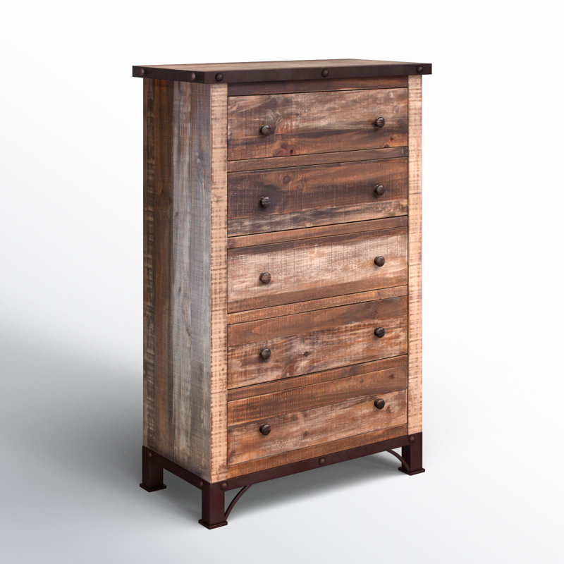 Dodge Solid Wood 36'' W 5 - Drawer Dresser, Black