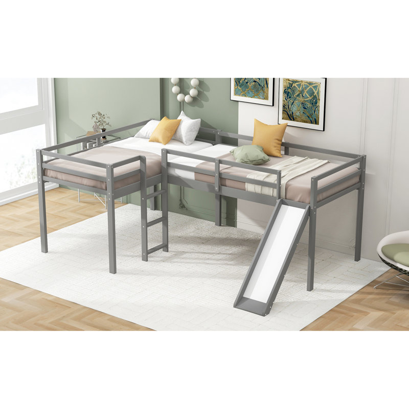 L-Shaped Twin Loft Bed With And Slide, Gray - Maximize Bedroom Comfort Style Slide Build A Luxurious, Gray