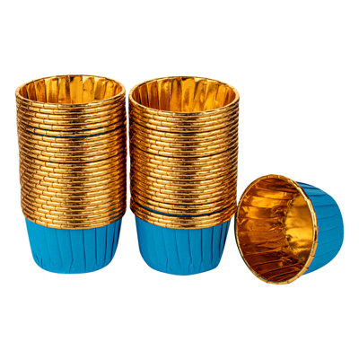 Restaurantware-Panificio 3.5 Ounce Baking Cups, 500 Greaseproof Foil Cups - Lids Sold Separately, Oven-Ready, Blue Foil Paper Muffin Liners, Microwavable, Disposable