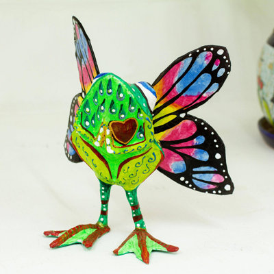 Sculpture grenouille d'abondance en papier mâché Alebrije