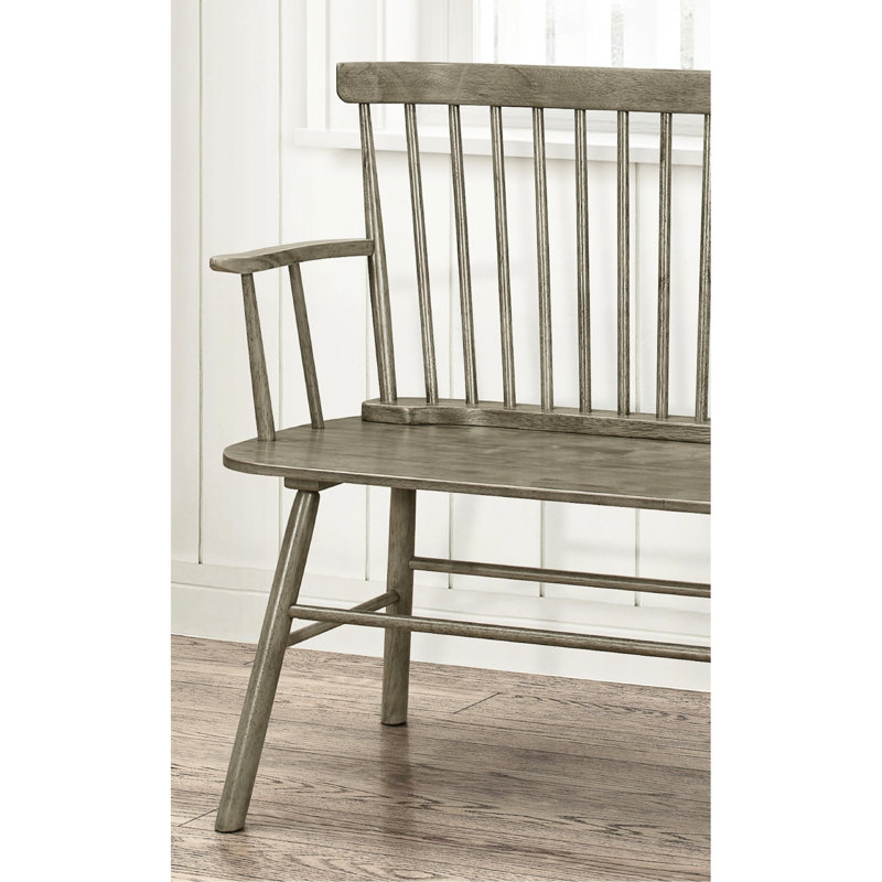 Banc en bois gris à dossier fuselé pour chaise d'intérieur en bois avec accoudoirs, Grey